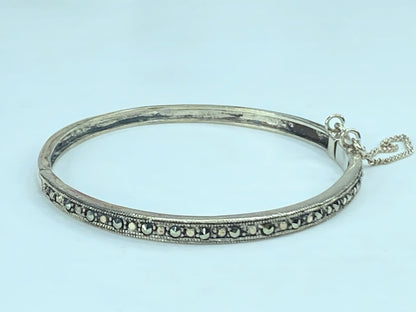 925 Sterling Silver Women's Marcasite Bangle Bracelet 11.9 Grams 6.75 JR842