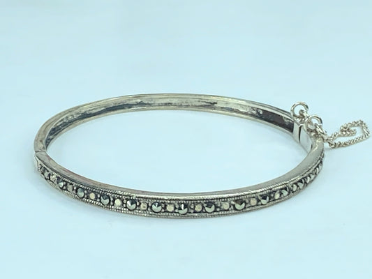 925 Sterling Silver Women's Marcasite Bangle Bracelet 11.9 Grams 6.75 JR842