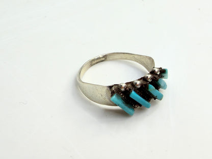 Zuni Cleuts Lamy Kingman Turquoise Needle handmade sterling Ring JR1337