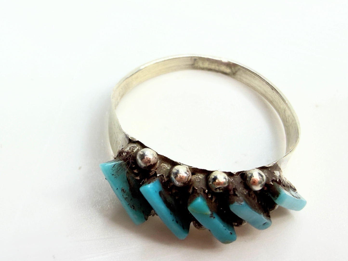 Zuni Cleuts Lamy Kingman Turquoise Needle handmade sterling Ring JR1337