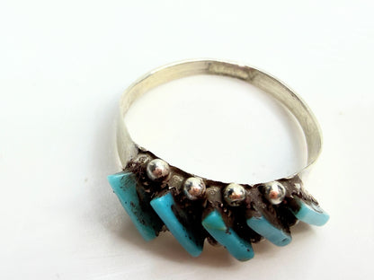 Zuni Cleuts Lamy Kingman Turquoise Needle handmade sterling Ring JR1337