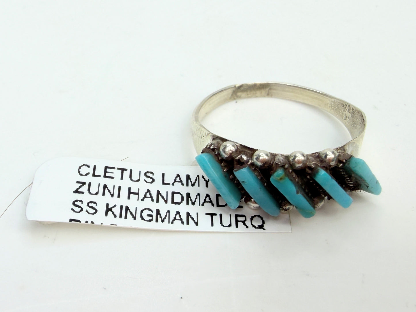 Zuni Cleuts Lamy Kingman Turquoise Needle handmade sterling Ring JR1337