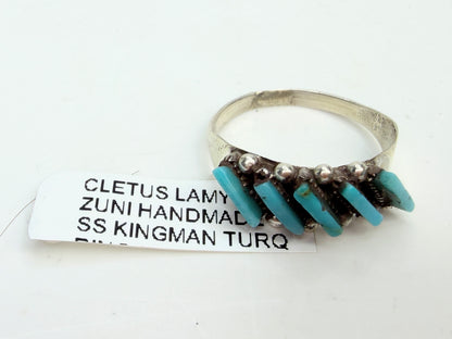 Zuni Cleuts Lamy Kingman Turquoise Needle handmade sterling Ring JR1337