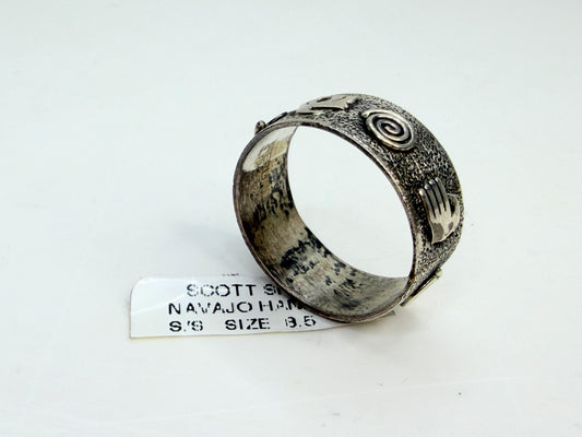 Vintage Scott Skeets Navajo Petroglyph handmade Sterling Band Ring s8.25 JR1338