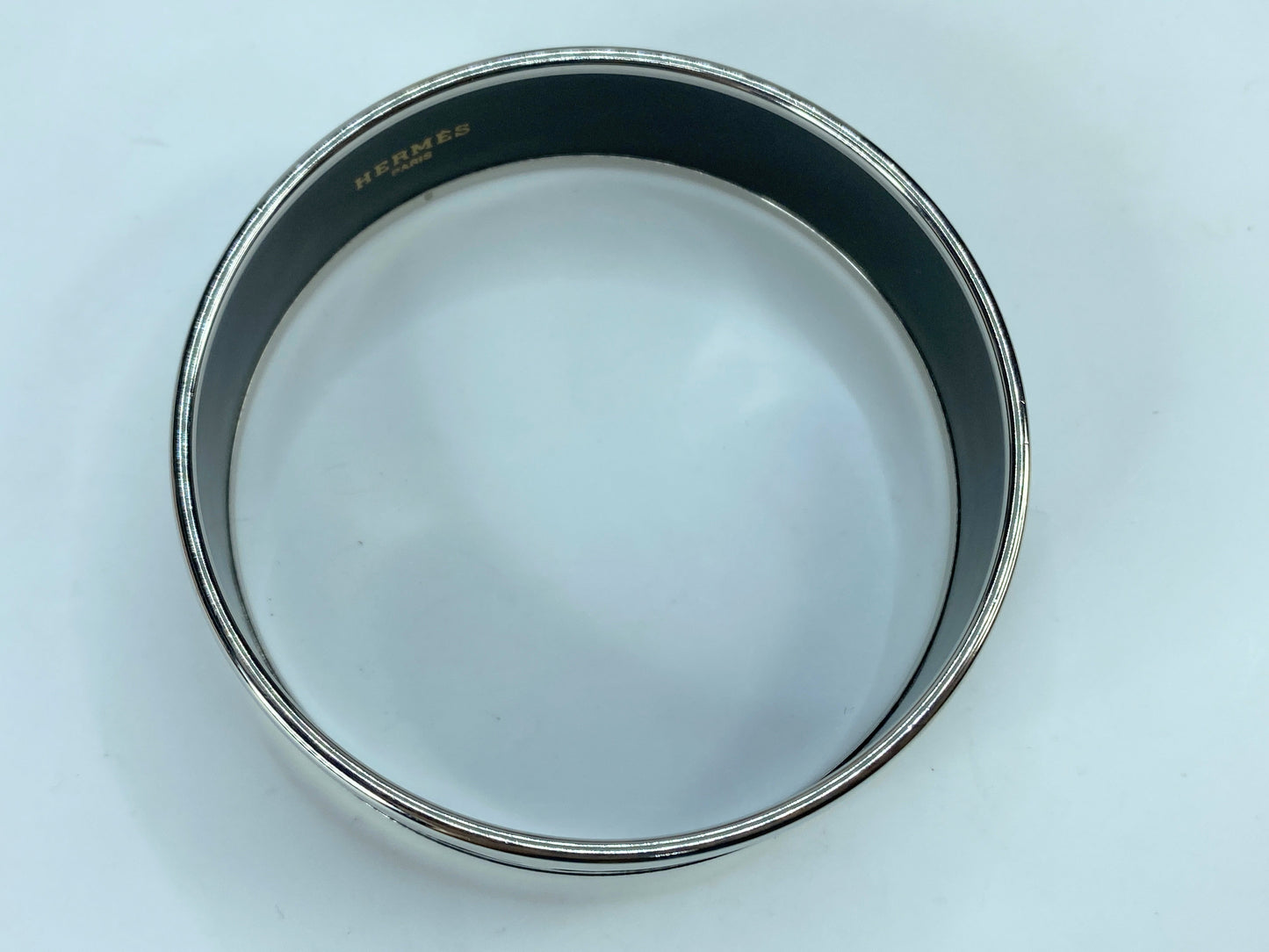 Hermes Enamel Bangle Bracelet Wide 65 GM Horse Carriage Black/white 2007 GS562