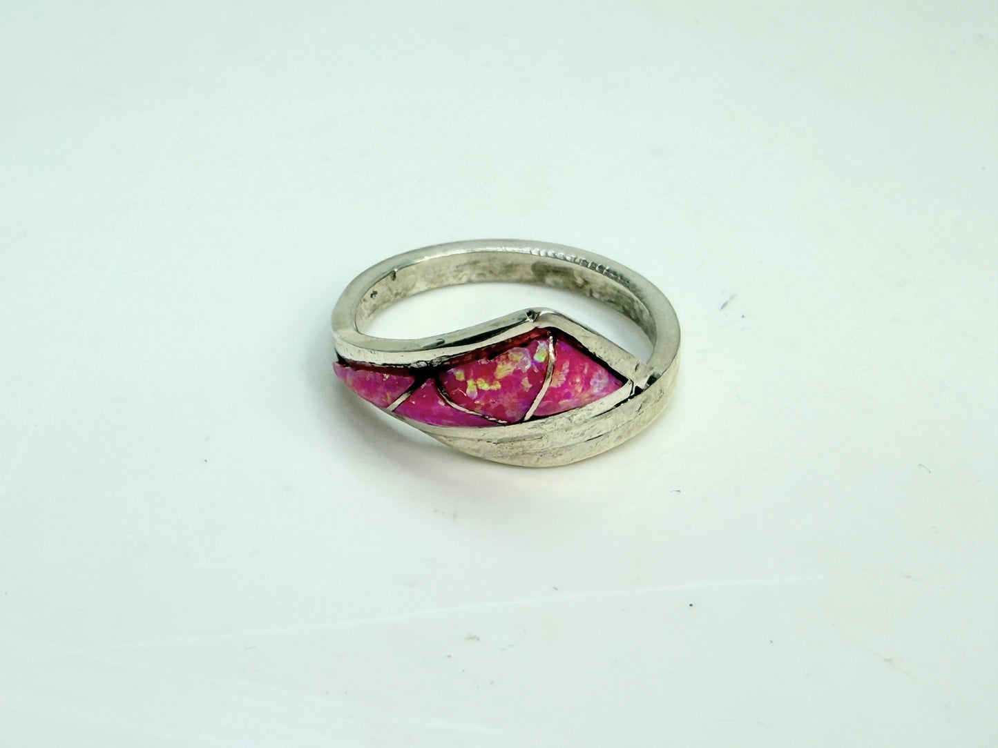 Vintage Phyllis Beyuka Zuni Pink Opal Inlay handmade Sterling Ring JR1339