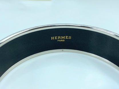 Hermes Enamel Bangle Bracelet Wide 65 GM Horse Carriage Black/white 2007 GS562
