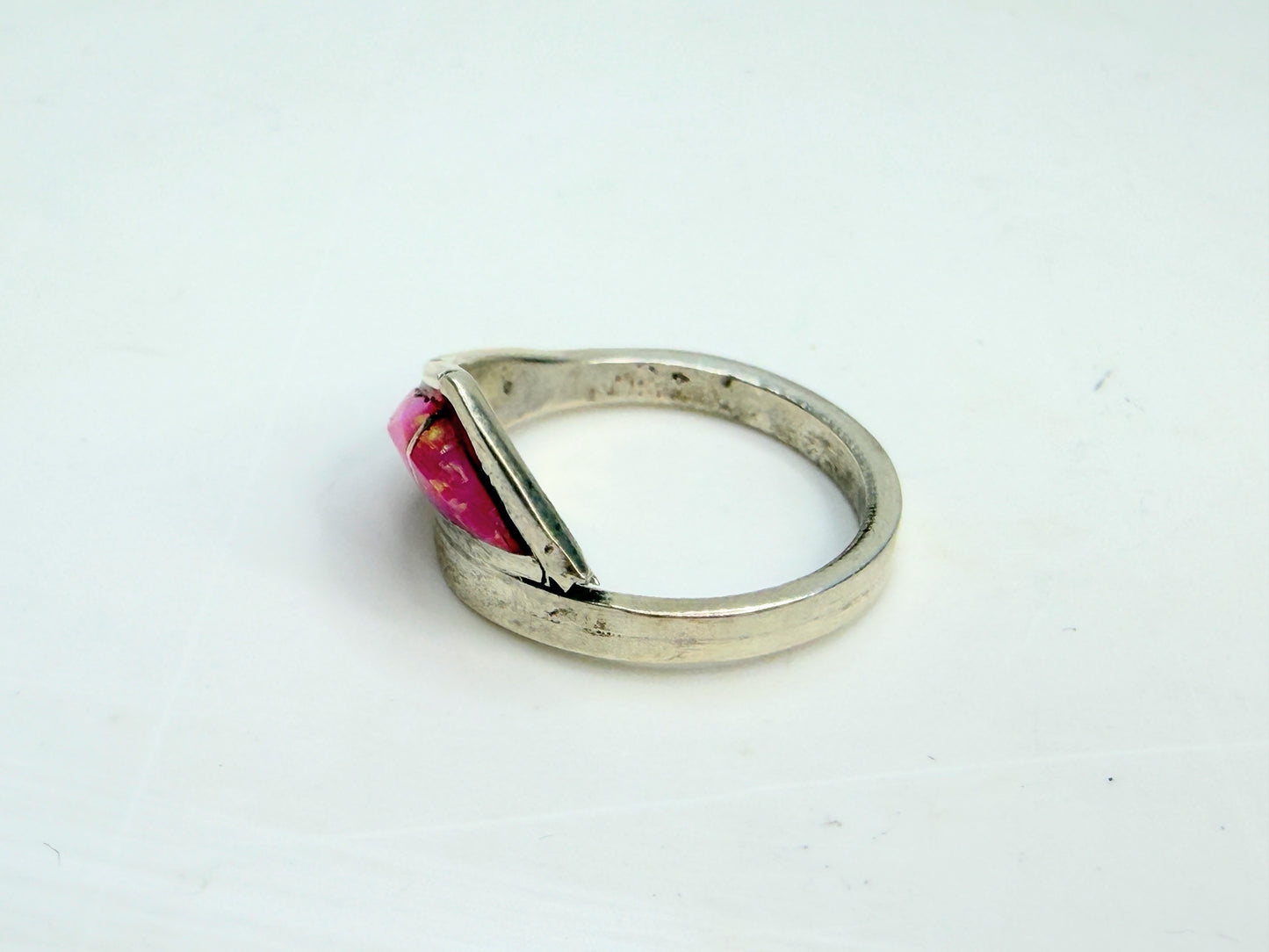 Vintage Phyllis Beyuka Zuni Pink Opal Inlay handmade Sterling Ring JR1339