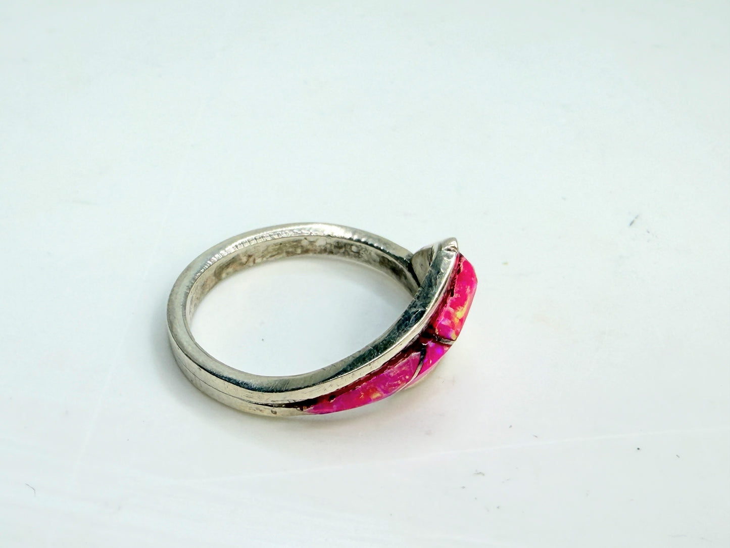 Vintage Phyllis Beyuka Zuni Pink Opal Inlay handmade Sterling Ring JR1339