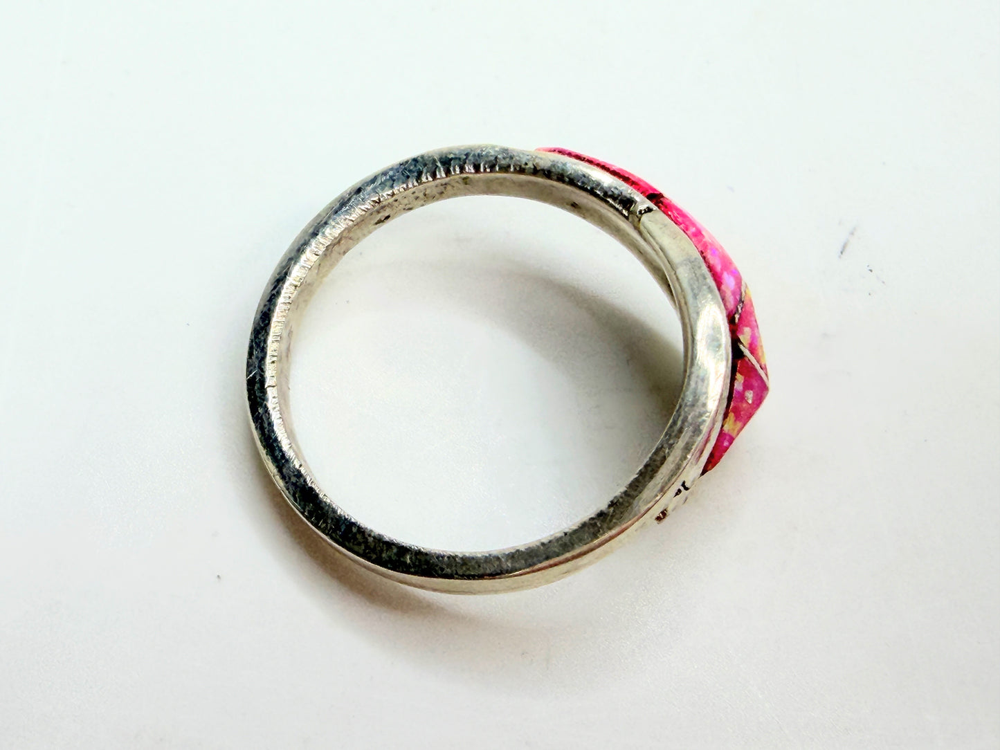 Vintage Phyllis Beyuka Zuni Pink Opal Inlay handmade Sterling Ring JR1339