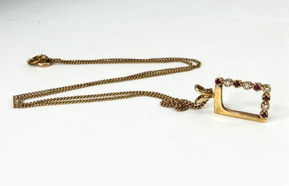 Vintage 14K Gold Ruby Diamond Open Rectangle Pendant Necklace 3.5g; 15.5" JR2068