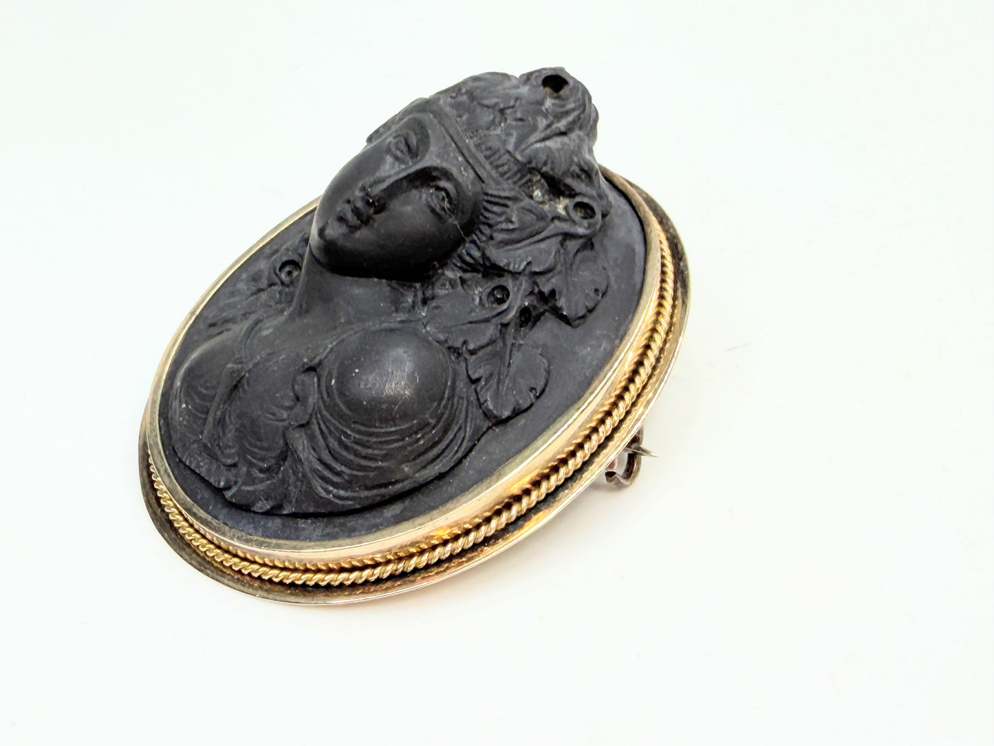 Antique 19th Century Lava Cameo Brooch 10K Gold Frame JR1340