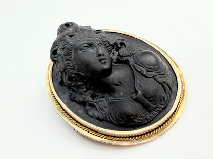 Antique 19th Century Lava Cameo Brooch 10K Gold Frame JR1340