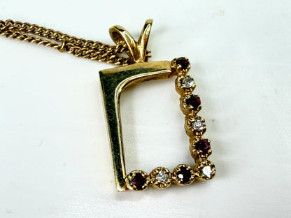 Vintage 14K Gold Ruby Diamond Open Rectangle Pendant Necklace 3.5g; 15.5" JR2068
