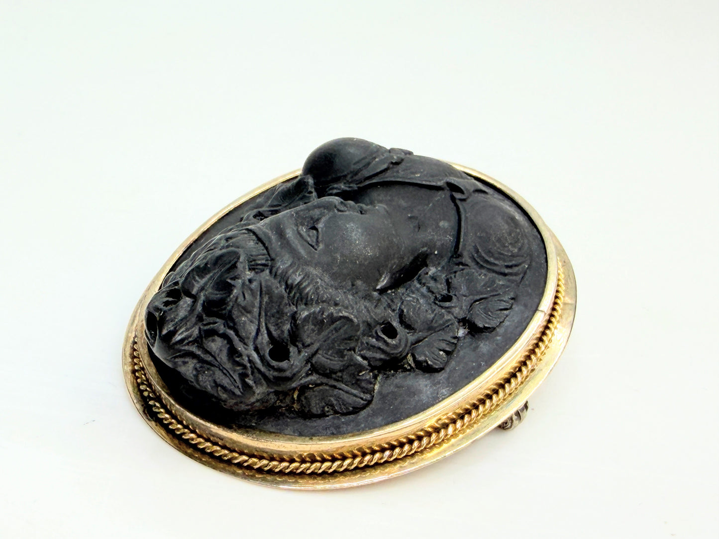 Antique 19th Century Lava Cameo Brooch 10K Gold Frame JR1340