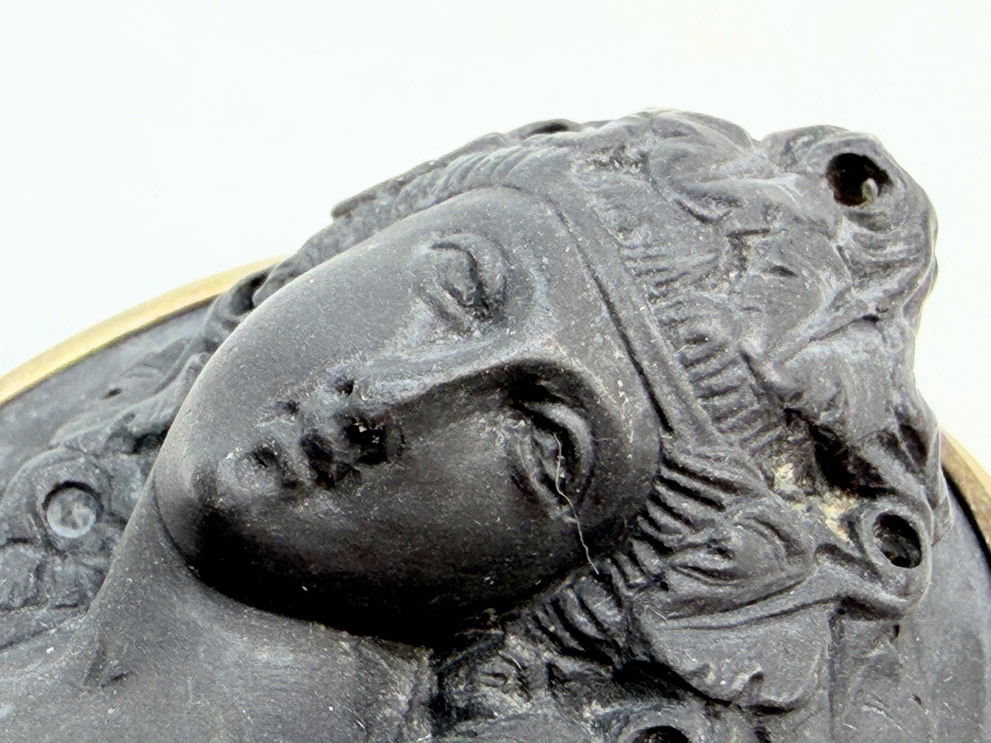 Antique 19th Century Lava Cameo Brooch 10K Gold Frame JR1340