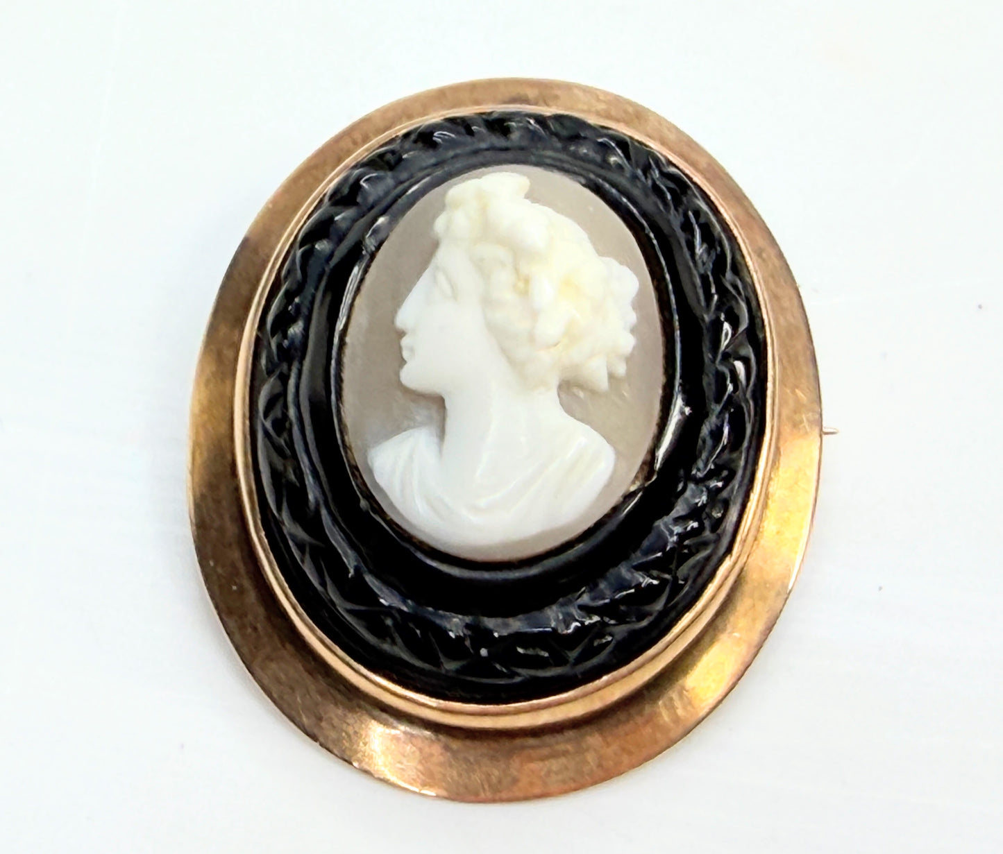 Antique 10K Gold Hand Carved Shell Cameo Brooch Pendant 1900 JR1341