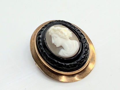Antique 10K Gold Hand Carved Shell Cameo Brooch Pendant 1900 JR1341