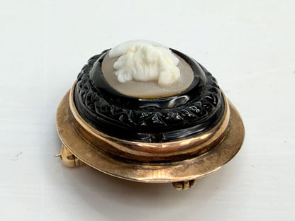 Antique 10K Gold Hand Carved Shell Cameo Brooch Pendant 1900 JR1341