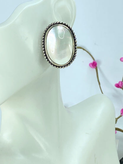 Stephen Dweck Sterling MOP Bead set border clip on earrings 25g 1.25" JR845