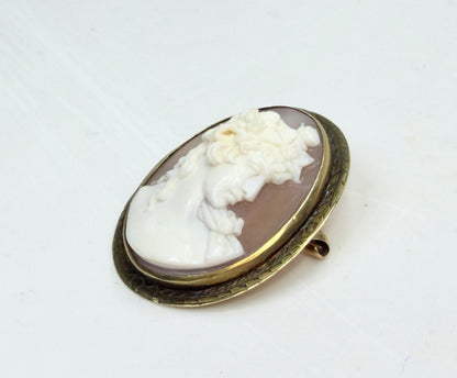 Antique 14K Gold Hand Carved Shell Cameo Brooch Pendant 19th C JR1342