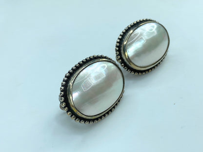 Stephen Dweck Sterling MOP Bead set border clip on earrings 25g 1.25" JR845