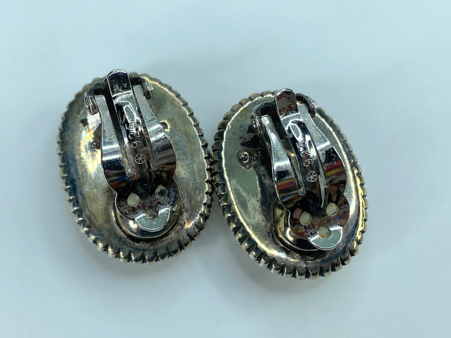Stephen Dweck Sterling MOP Bead set border clip on earrings 25g 1.25" JR845