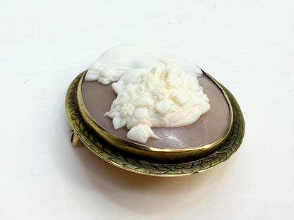 Antique 14K Gold Hand Carved Shell Cameo Brooch Pendant 19th C JR1342
