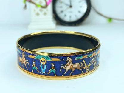Hermès Horse and Carriage Equestrian 18mm Wide Enamel Bangle 7.5" GS563