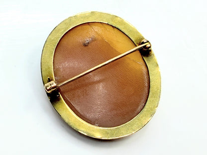 Antique 14K Gold Hand Carved Shell Cameo Brooch Pendant 19th C JR1342