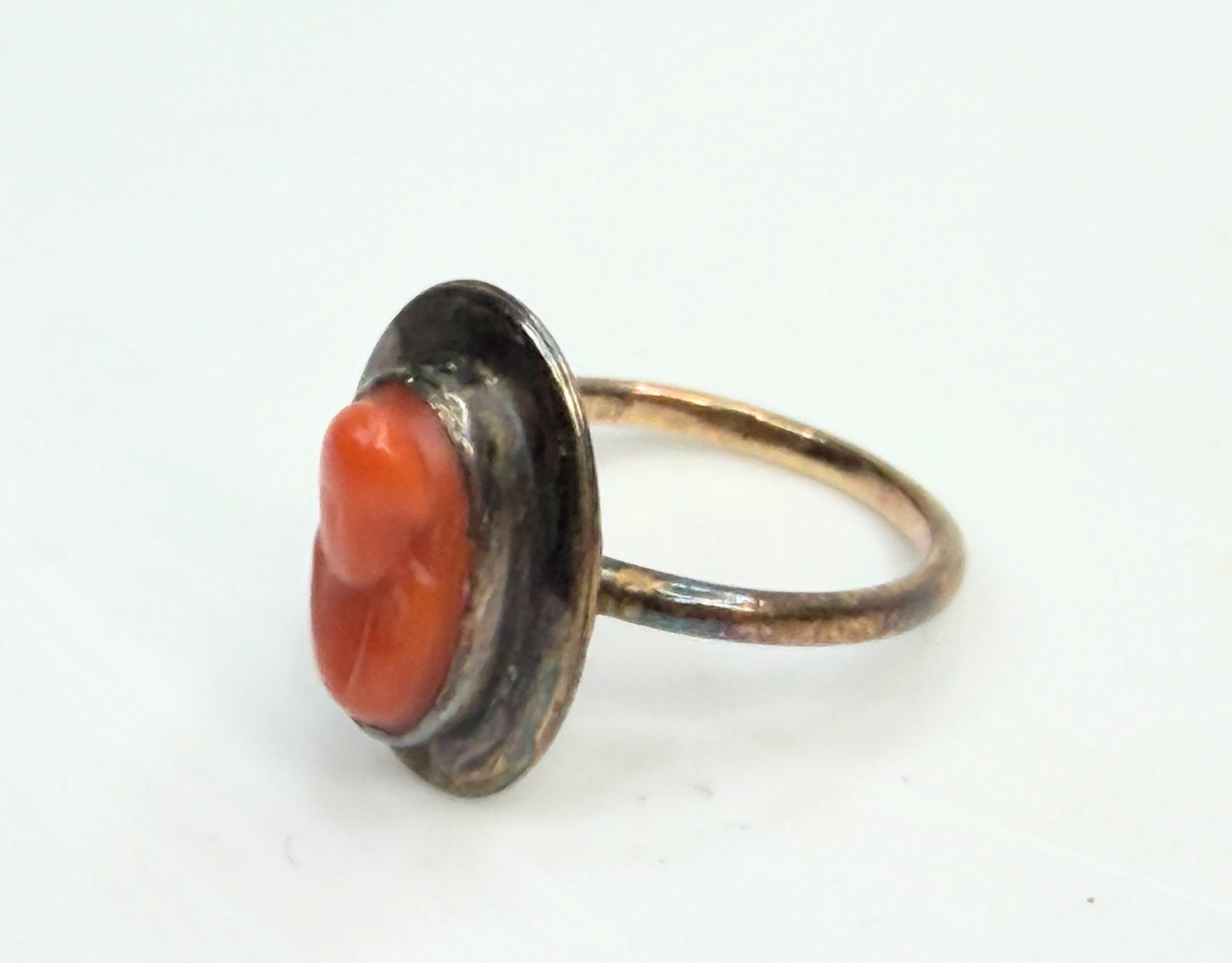 Antique 14K yellow gold Salmon Coral Cameo Ring Petite Size 3.75 JR1343