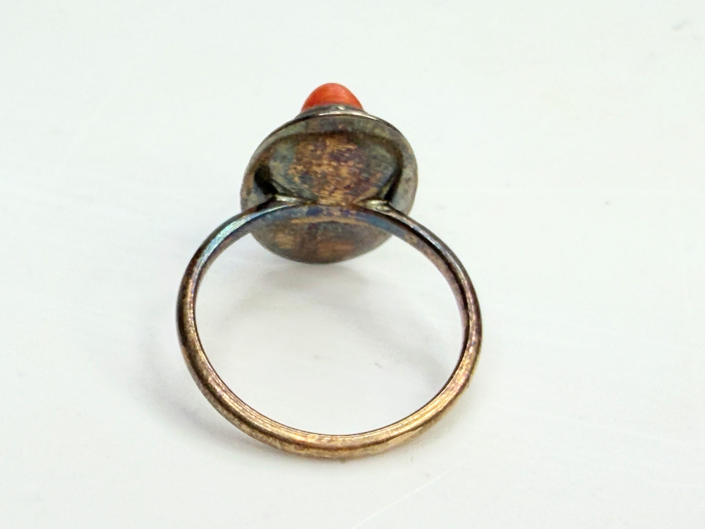 Antique 14K yellow gold Salmon Coral Cameo Ring Petite Size 3.75 JR1343