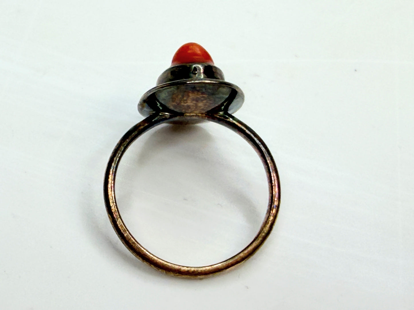 Antique 14K yellow gold Salmon Coral Cameo Ring Petite Size 3.75 JR1343