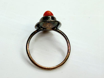 Antique 14K yellow gold Salmon Coral Cameo Ring Petite Size 3.75 JR1343