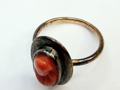 Antique 14K yellow gold Salmon Coral Cameo Ring Petite Size 3.75 JR1343