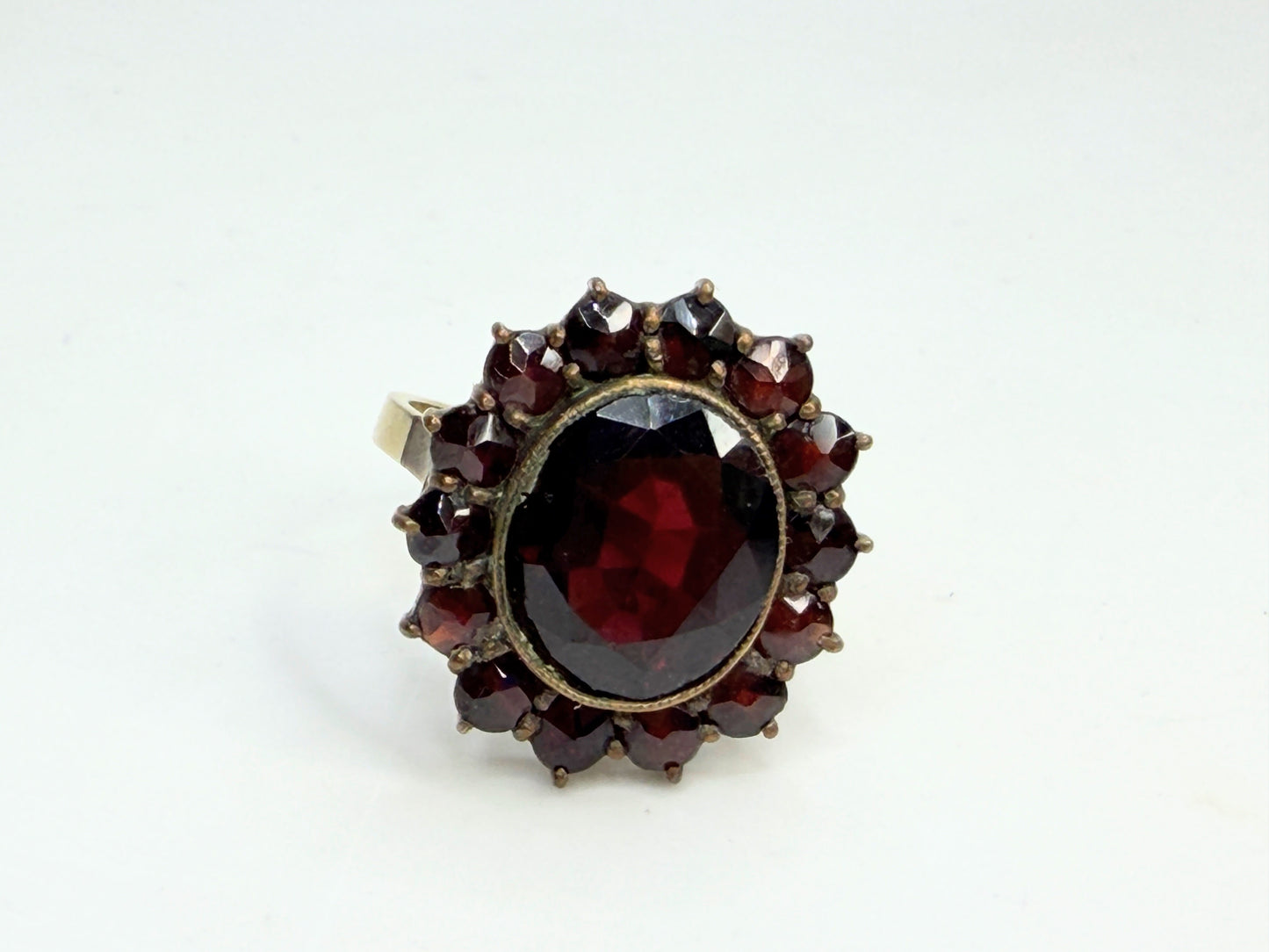 Antique Bohemian Garnet Cluster Ring 10K Gold 19th C JR1344