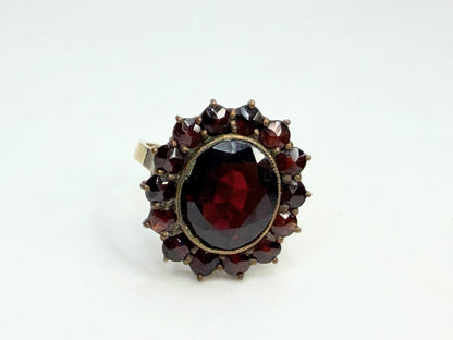 Antique Bohemian Garnet Cluster Ring 10K Gold 19th C JR1344