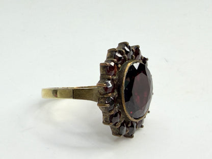 Antique Bohemian Garnet Cluster Ring 10K Gold 19th C JR1344