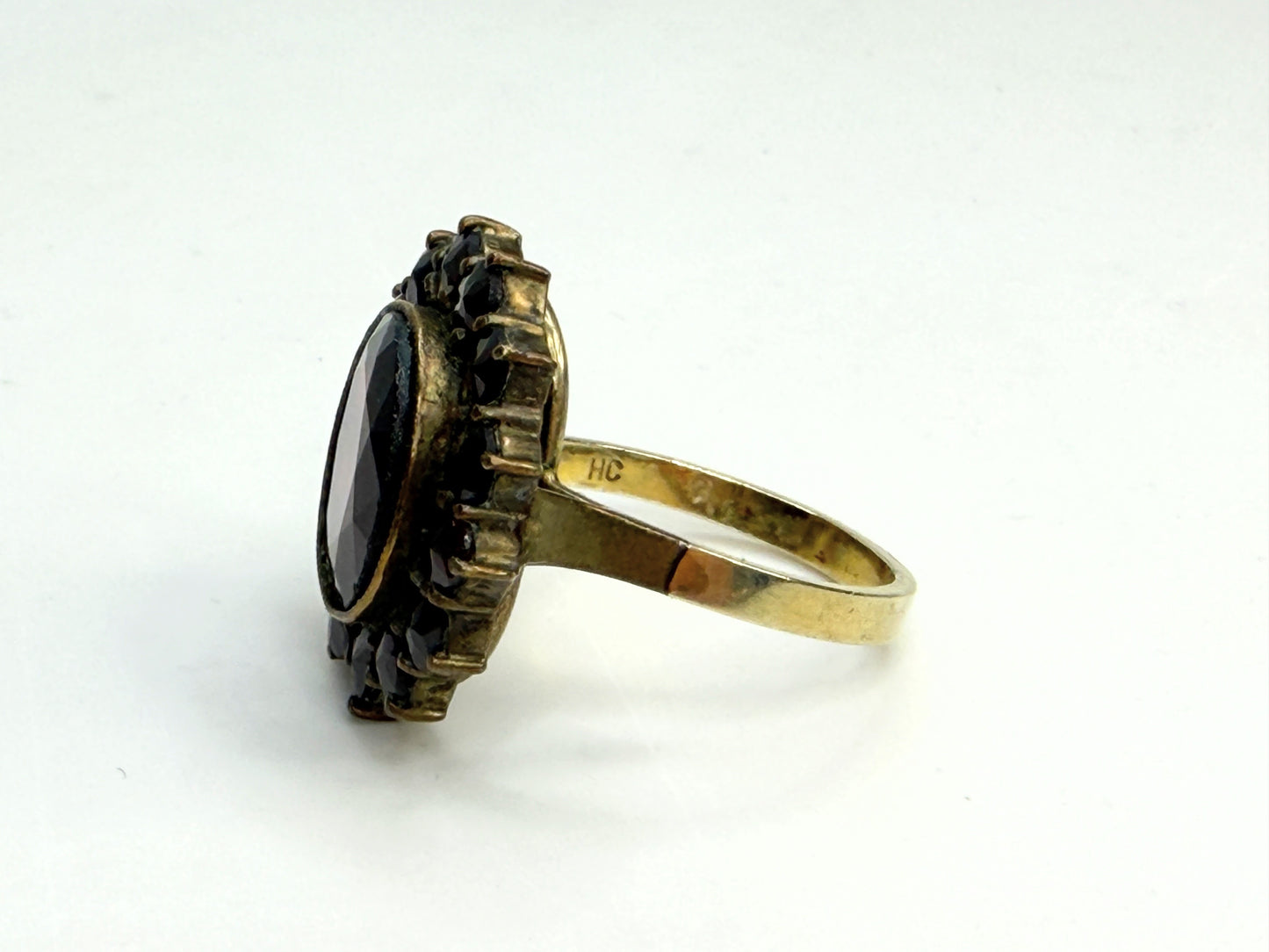 Antique Bohemian Garnet Cluster Ring 10K Gold 19th C JR1344