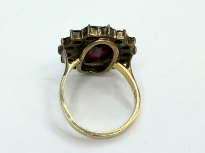 Antique Bohemian Garnet Cluster Ring 10K Gold 19th C JR1344