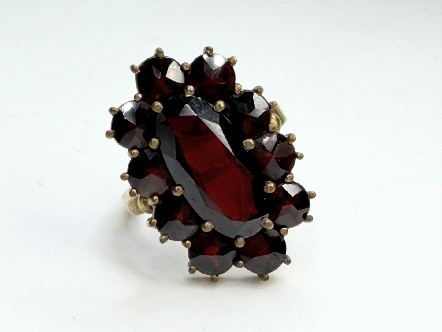 Antique Bohemian Garnet 10K Gold Cluster Ring c1900 JR1345