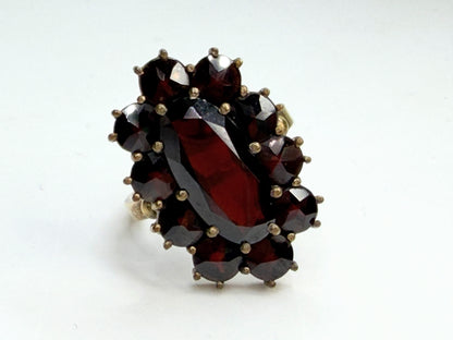 Antique Bohemian Garnet 10K Gold Cluster Ring c1900 JR1345