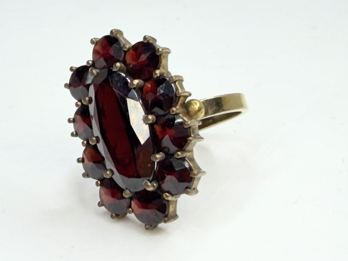 Antique Bohemian Garnet 10K Gold Cluster Ring c1900 JR1345