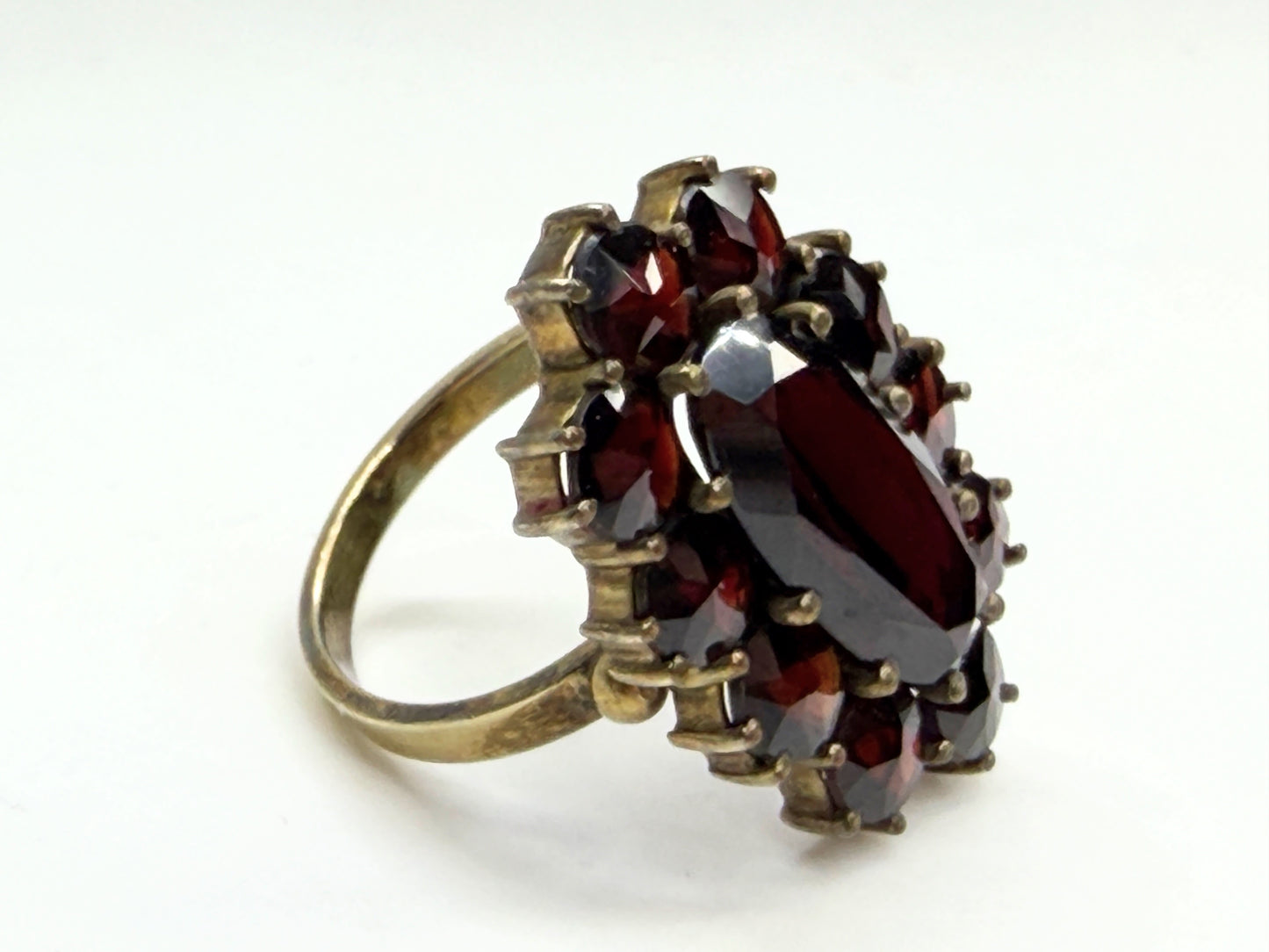 Antique Bohemian Garnet 10K Gold Cluster Ring c1900 JR1345