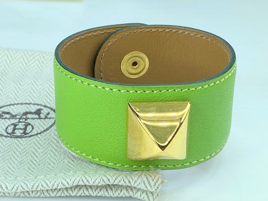 Hermès Collier de chien bracelet in Kelly Green Leather with pouch GS565