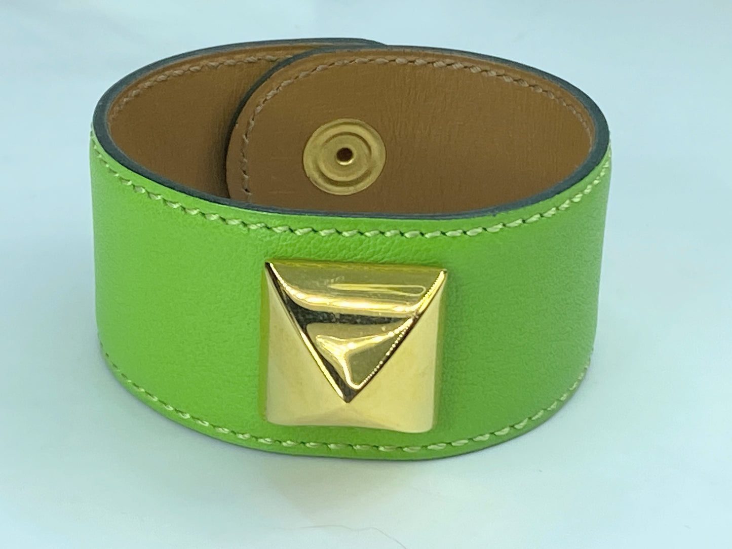 Hermès Collier de chien bracelet in Kelly Green Leather with pouch GS565