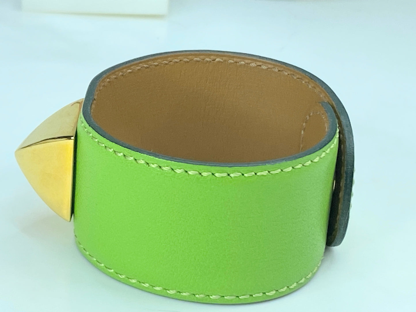 Hermès Collier de chien bracelet in Kelly Green Leather with pouch GS565