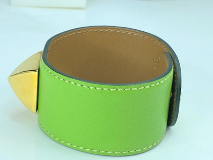 Hermès Collier de chien bracelet in Kelly Green Leather with pouch GS565