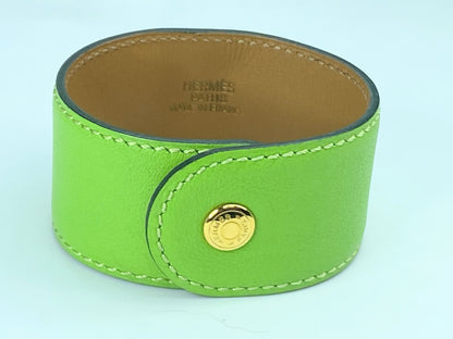 Hermès Collier de chien bracelet in Kelly Green Leather with pouch GS565