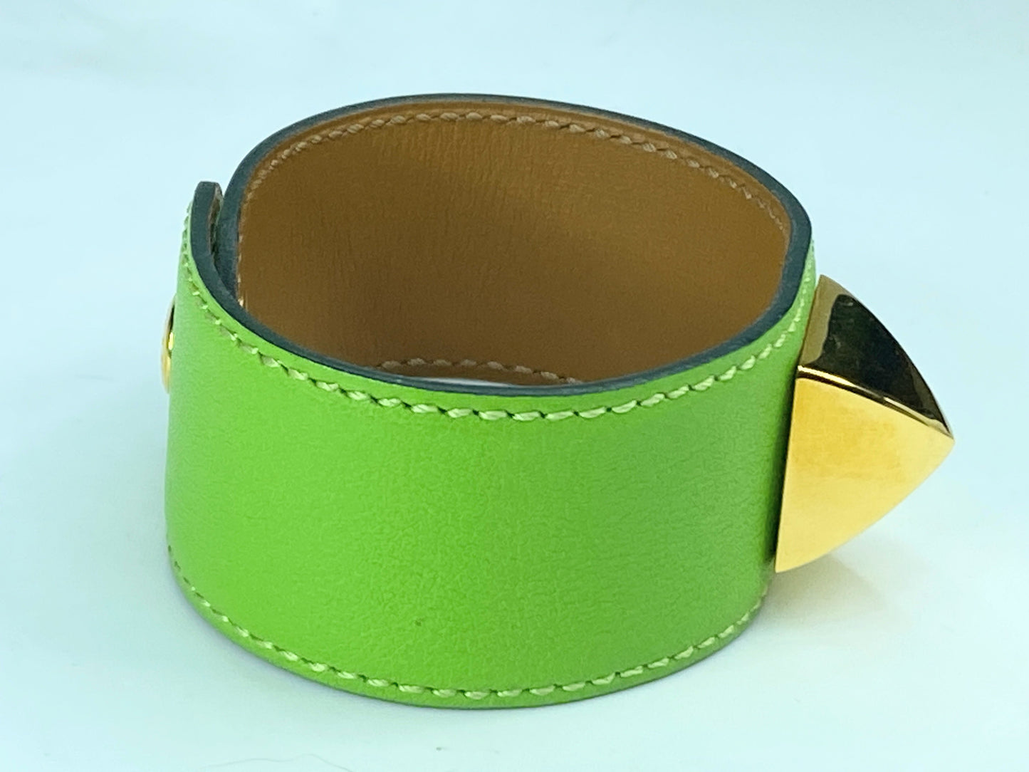 Hermès Collier de chien bracelet in Kelly Green Leather with pouch GS565